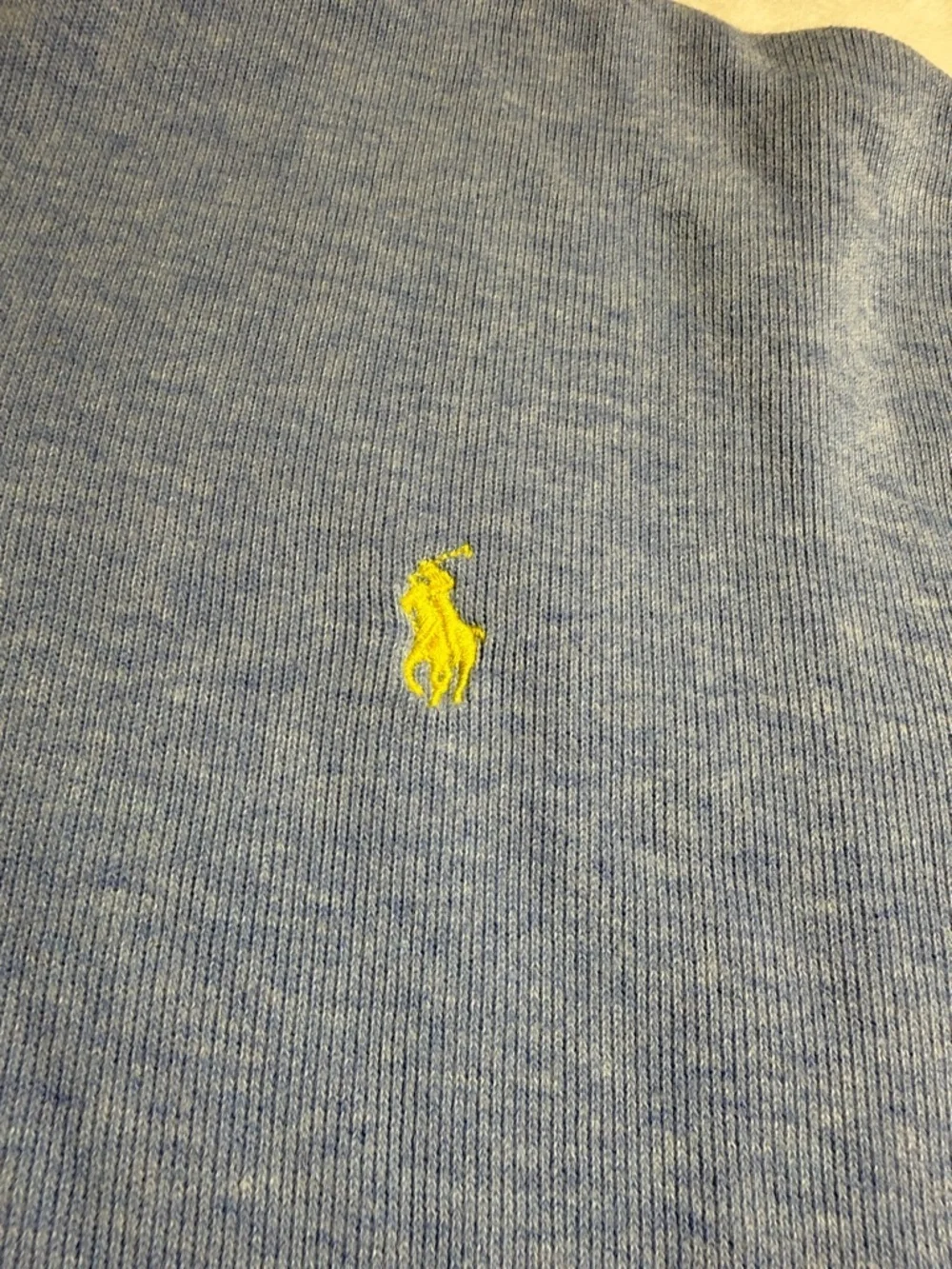 Ralph Lauren Light Blue Half-Zip Sweater with Yellow Logo Tag